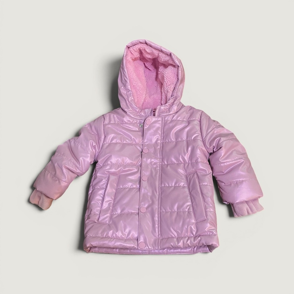 NWT Girls Cat And Jack Pink Puffer Jacket Size 18 Month Hood Winter Coat Snow